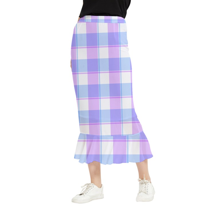 Cotton candy plaids - Blue, pink, white Maxi Fishtail Chiffon Skirt