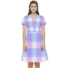 Cotton Candy Plaids - Blue, Pink, White Short Sleeve Waist Detail Dress by ConteMonfrey