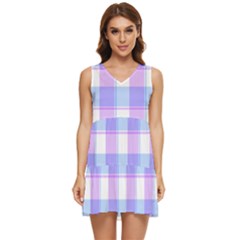 Cotton Candy Plaids - Blue, Pink, White Tiered Sleeveless Mini Dress by ConteMonfrey