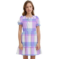 Cotton Candy Plaids - Blue, Pink, White Kids  Puff Sleeved Dress by ConteMonfrey