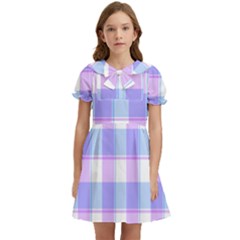 Cotton Candy Plaids - Blue, Pink, White Kids  Bow Tie Puff Sleeve Dress by ConteMonfrey