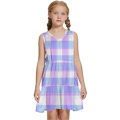 Cotton Candy Plaids - Blue, Pink, White Kids  Sleeveless Tiered Mini Dress by ConteMonfrey