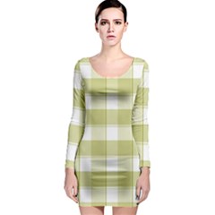 Green Tea Plaids - Green White Long Sleeve Bodycon Dress by ConteMonfrey