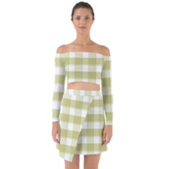 Green Tea Plaids - Green White Off Shoulder Top With Skirt Set by ConteMonfrey