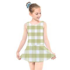 Green Tea Plaids - Green White Kids  Skater Dress Swimsuit by ConteMonfrey