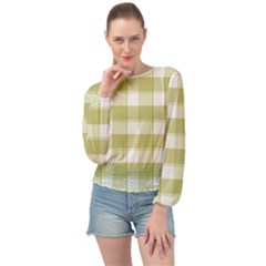 Green Tea Plaids - Green White Banded Bottom Chiffon Top by ConteMonfrey