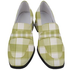 Green Tea Plaids - Green White Women s Chunky Heel Loafers by ConteMonfrey