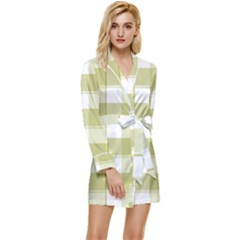 Green Tea Plaids - Green White Long Sleeve Satin Robe by ConteMonfrey