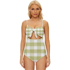 Green Tea Plaids - Green White Knot Front One-piece Swimsuit by ConteMonfrey