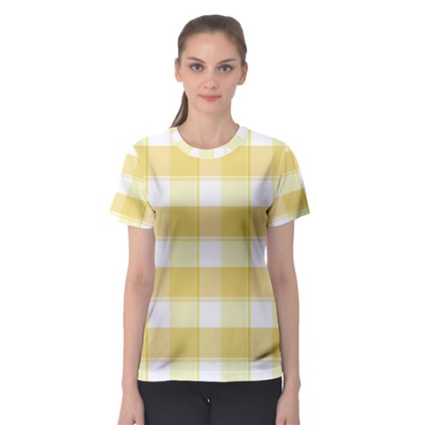 Cute Plaids White Yellow Women s Sport Mesh Tee by ConteMonfrey