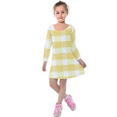 Cute Plaids White Yellow Kids  Long Sleeve Velvet Dress by ConteMonfrey