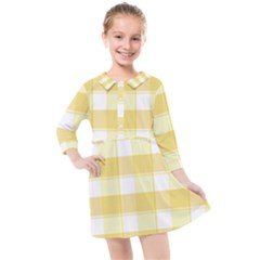 Cute Plaids White Yellow Kids  Quarter Sleeve Shirt Dress by ConteMonfrey