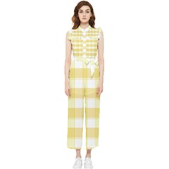 Cute Plaids White Yellow Women s Frill Top Chiffon Jumpsuit by ConteMonfrey