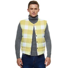 Cute Plaids White Yellow Men s Short Button Up Puffer Vest	 by ConteMonfrey