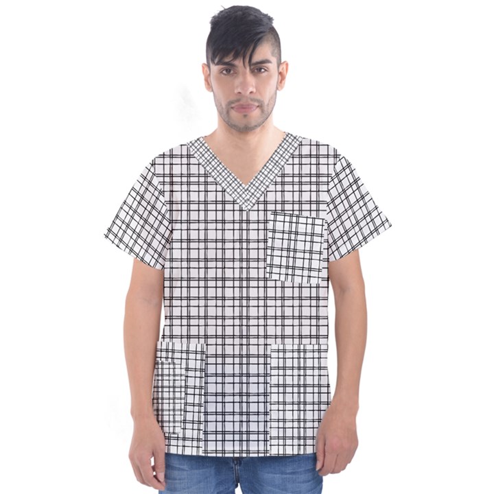 Small White Lines - Plaids Men s V-Neck Scrub Top