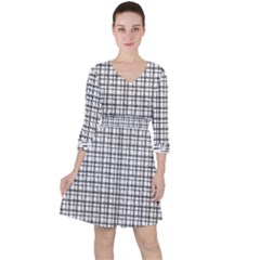 Small White Lines - Plaids Quarter Sleeve Ruffle Waist Dress by ConteMonfrey