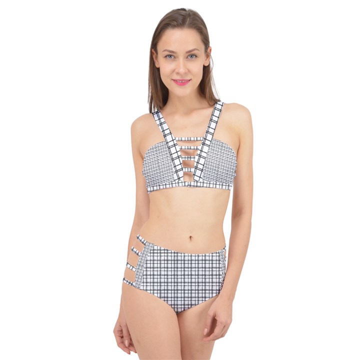 Small White Lines - Plaids Cage Up Bikini Set