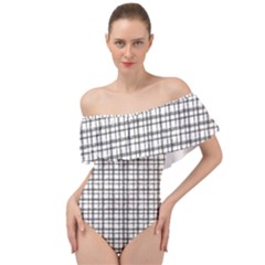 Small White Lines - Plaids Off Shoulder Velour Bodysuit  by ConteMonfrey