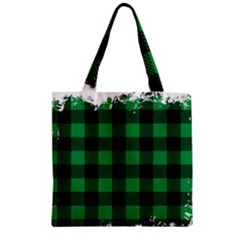 Black And Green Modern Plaids Zipper Grocery Tote Bag by ConteMonfrey