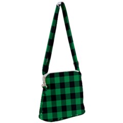 Black And Green Modern Plaids Zipper Messenger Bag by ConteMonfrey