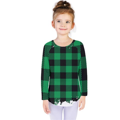 Black And Green Modern Plaids Kids  Long Sleeve Tee by ConteMonfrey