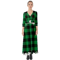 Black And Green Modern Plaids Button Up Boho Maxi Dress by ConteMonfrey