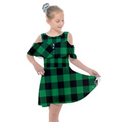 Black And Green Modern Plaids Kids  Shoulder Cutout Chiffon Dress by ConteMonfrey