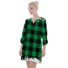 Black And Green Modern Plaids Open Neck Shift Dress by ConteMonfrey