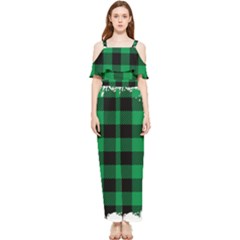 Black And Green Modern Plaids Draped Sleeveless Chiffon Jumpsuit by ConteMonfrey