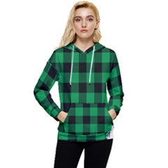 Black And Green Modern Plaids Women s Lightweight Drawstring Hoodie by ConteMonfrey