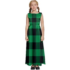 Black And Green Modern Plaids Kids  Satin Sleeveless Maxi Dress by ConteMonfrey