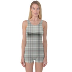 Vintage Gray Plaids One Piece Boyleg Swimsuit by ConteMonfrey