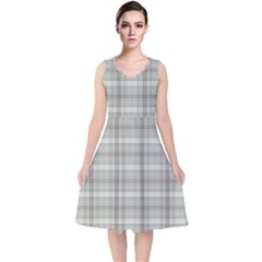 Vintage Gray Plaids V-neck Midi Sleeveless Dress  by ConteMonfrey