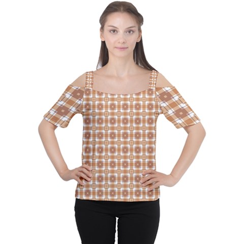 Cute Plaids - Brown And White Geometrics Cutout Shoulder Tee by ConteMonfrey