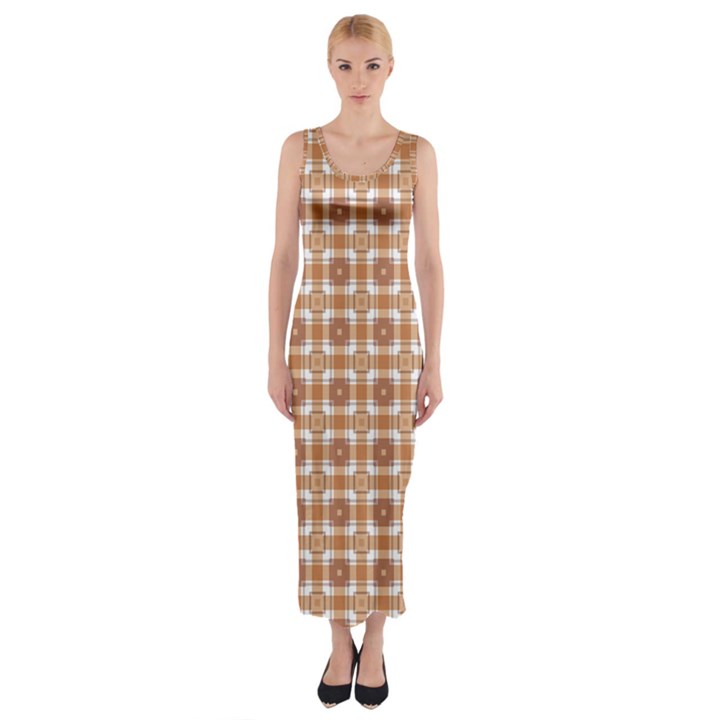 Cute plaids - Brown and white geometrics Fitted Maxi Dress