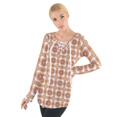 Cute Plaids - Brown And White Geometrics Tie Up Tee by ConteMonfrey