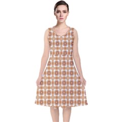 Cute Plaids - Brown And White Geometrics V-neck Midi Sleeveless Dress  by ConteMonfrey