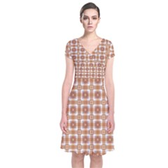 Cute Plaids - Brown And White Geometrics Short Sleeve Front Wrap Dress by ConteMonfrey