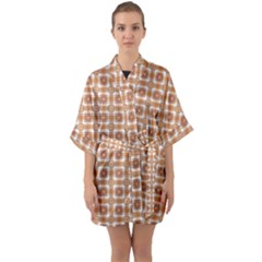 Cute Plaids - Brown And White Geometrics Half Sleeve Satin Kimono  by ConteMonfrey