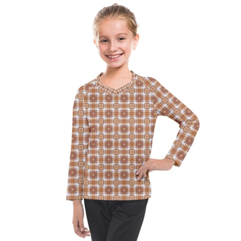 Cute Plaids - Brown And White Geometrics Kids  Long Mesh Tee by ConteMonfrey