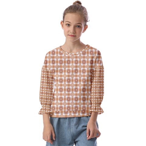 Cute Plaids - Brown And White Geometrics Kids  Cuff Sleeve Top by ConteMonfrey