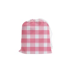 Pink And White Plaids Drawstring Pouch (small) by ConteMonfrey