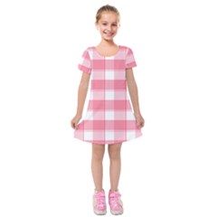 Pink And White Plaids Kids  Short Sleeve Velvet Dress by ConteMonfrey