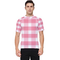 Pink And White Plaids Men s Short Sleeve Rash Guard by ConteMonfrey