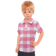 Pink And White Plaids Kids  Polo Tee