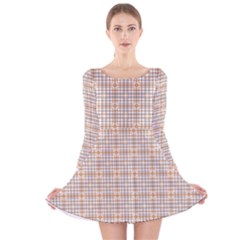 Portuguese Vibes - Brown And White Geometric Plaids Long Sleeve Velvet Skater Dress by ConteMonfrey