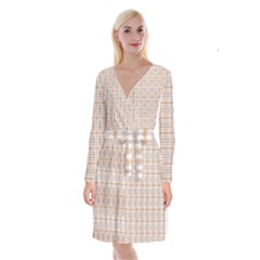 Portuguese Vibes - Brown And White Geometric Plaids Long Sleeve Velvet Front Wrap Dress by ConteMonfrey