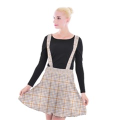 Portuguese Vibes - Brown And White Geometric Plaids Suspender Skater Skirt by ConteMonfrey