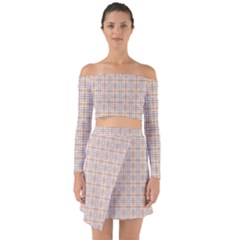 Portuguese Vibes - Brown And White Geometric Plaids Off Shoulder Top With Skirt Set by ConteMonfrey