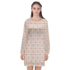 Portuguese Vibes - Brown And White Geometric Plaids Long Sleeve Chiffon Shift Dress  by ConteMonfrey